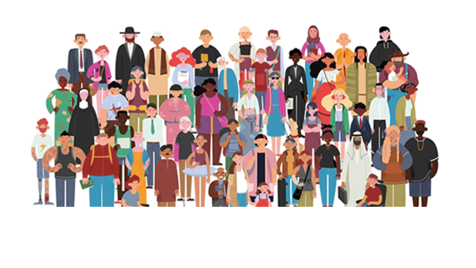 Illustration of different people in a crowd to that it represents carers across the uk