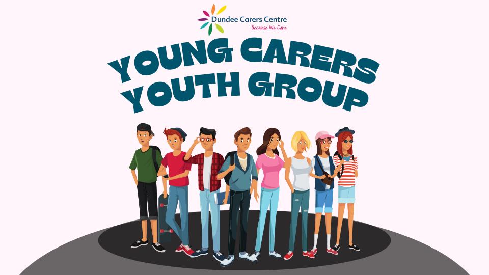 Young Carers Youth Group Graphic. Illustration of a group of young people standing together.